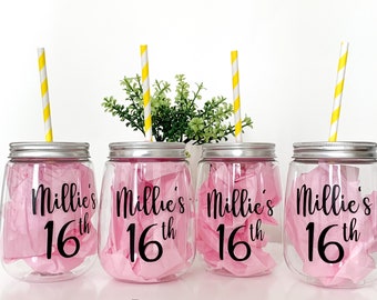Personalised Mason Jar With Straw, Party Cups Custom, 18th Birthday Gifts For Girls, Gifts for Her Friends, Hen Party Favours, Cocktail Cups