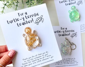 Thank You Teacher Turtle Keychain, Best Teacher End Of Year Gift, Resin Turtle Pocket Pal, TA Nursery Assistant Present