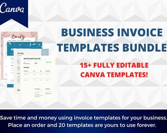 Paquete de plantillas de facturas para 20 plantillas de Canva / TOTALMENTE editables para comerciales, autónomos, servicios, empresas y emprendedores
