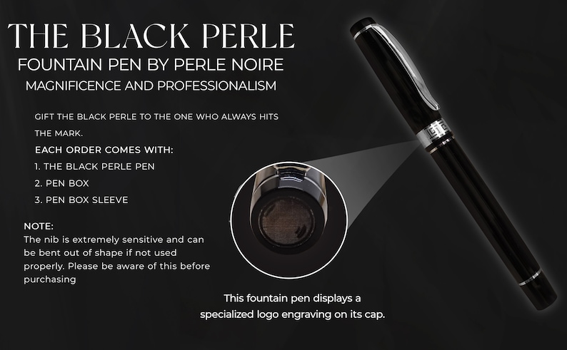 Perle Noire Estilográfica de Edición Limitada con Caja Mini Bloc de notas personalizado y recargas de tinta The Black Perle El regalo perfecto imagen 8