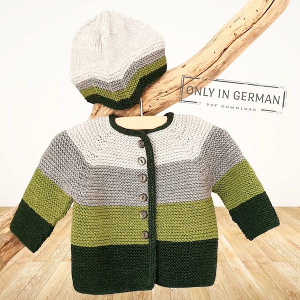 Babyjacke mit Mütze stricken Anleitung, Strickanleitunng Deutsche PDF Datei