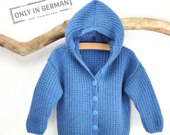 Babyjacke stricken Anleitung, Strickanleitung für eine Babyjacke mit Kapuze, Deutsche PDF Datei