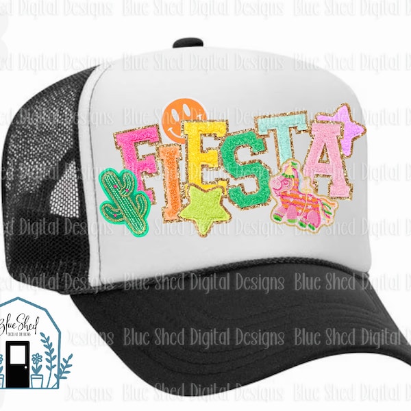 Fiesta Cinco de Mayo faux patch PNG fake embroidery cactus piñata stars smiley face digital download for trucker hat sublimation, dtf