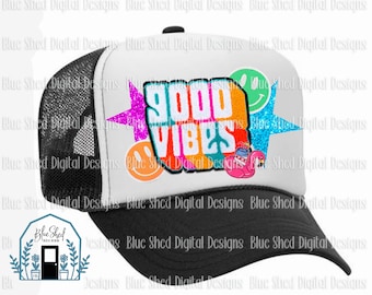 Good vibes summerfaux patch PNG fake embroidery embroidered  digital download for trucker hat sublimation, dtf