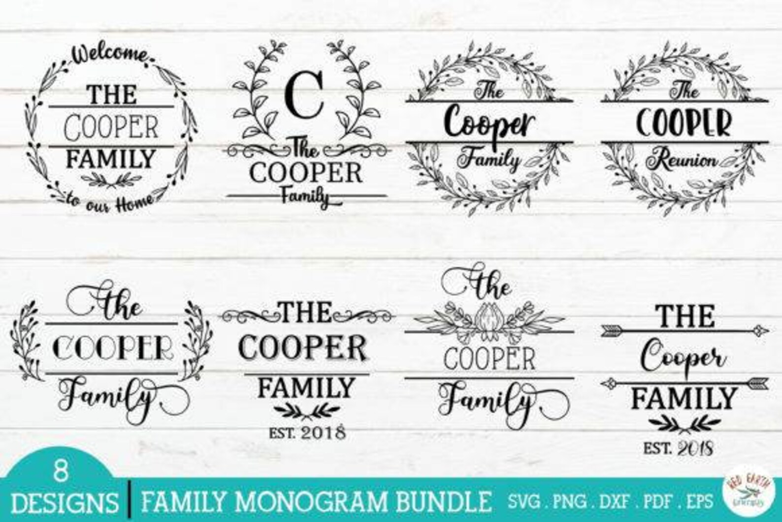 Download Family Monogram 8 Frames Bundle SVG | Etsy