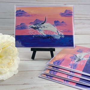 Grußkarten 5er Pack - Original Art 13x18, Freiheit Wal mit Lavendel Umschläge - Blanko innen