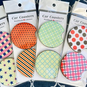 Colorful Car Coasters, Neoprene Rubber Base, Set of 2