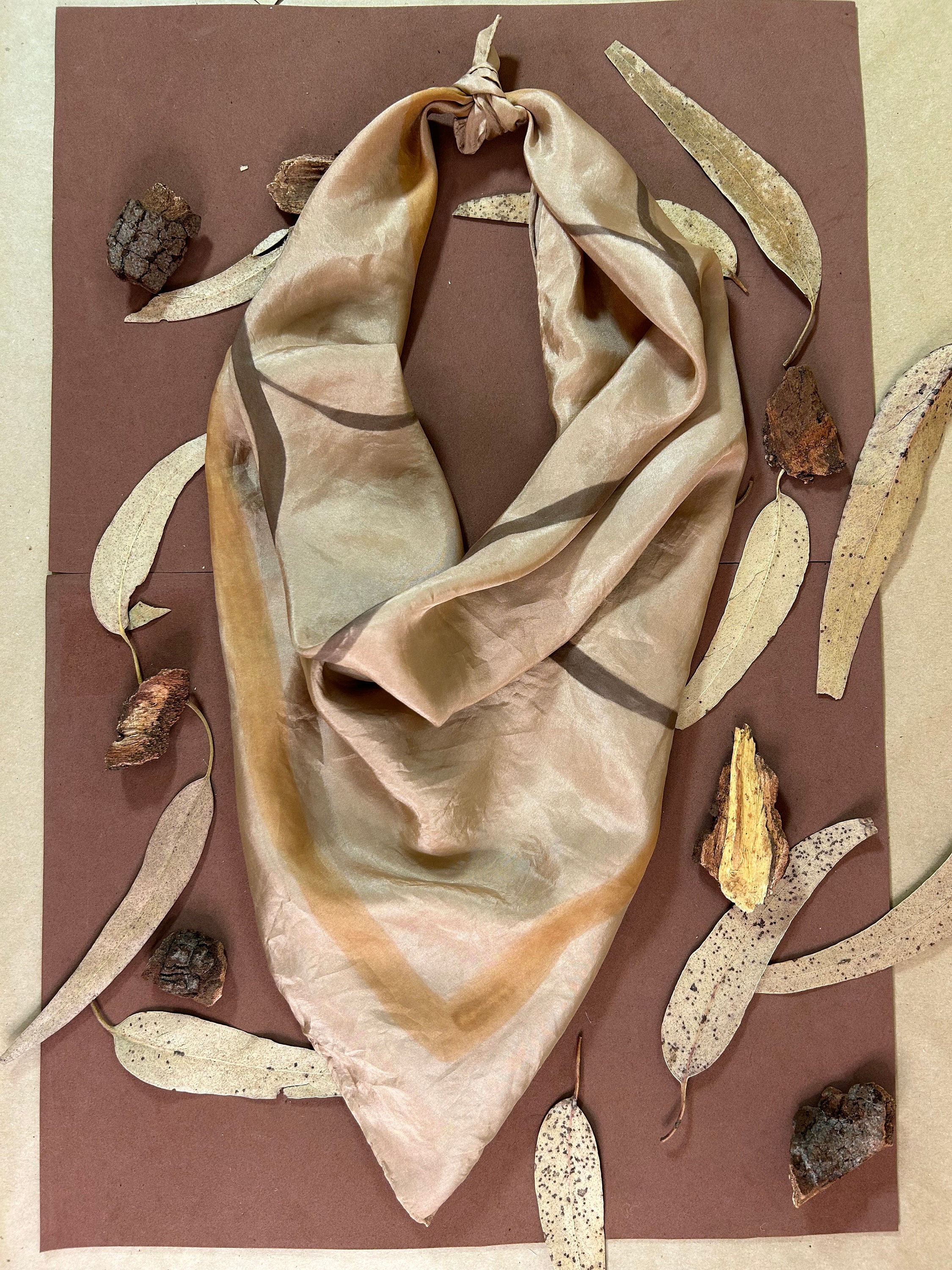 Square Roots Lines Small Silk Scarf, Made by Hand, Natural