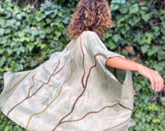 Custom Kimono Raices made by hand with natural dyes - 100 % silk dye with yerba mate, pomegranate and mordants