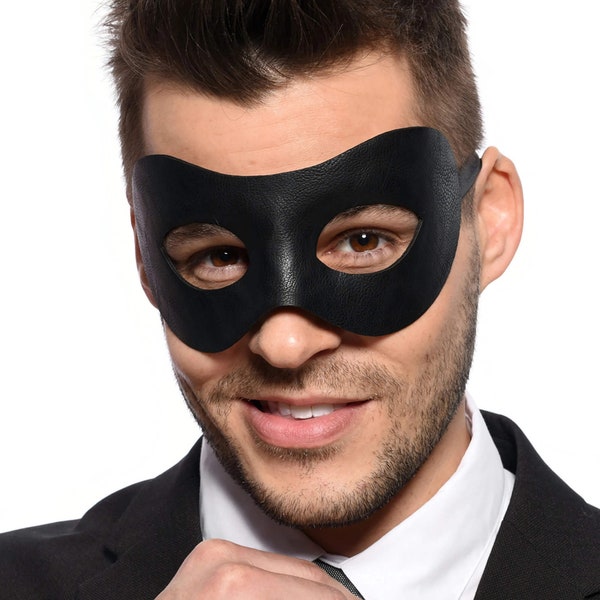 Classic - Men's Black Masquerade Mask - Faux Vegan Leather - Halloween Party Costume - Mens - Unisex