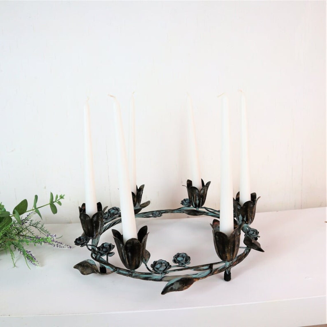 Candle Holder Wreath Romantic Metal Candelabra Florist Etsy
