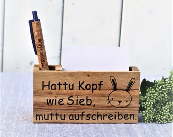 Geschenk Idee mit graviertem Kuli und Notizzettelhalter