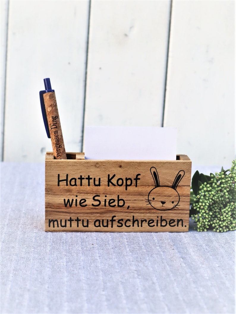 Geschenk Idee mit graviertem Kuli und Notizzettelhalter Bild 1