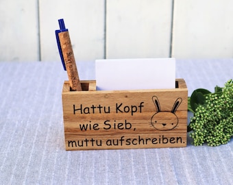 Geschenk Idee mit graviertem Kuli und Notizzettelhalter