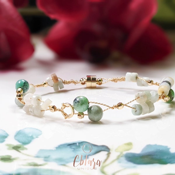 Amazonite gold plated bracelet, gift anniversary, gift for her, delicat & unique bracelet