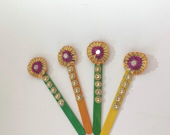 Handmade Henna Application Sticks: Decorated Wooden Mehndi Rasam