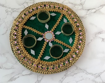 Gota and Rhinestones embellished tray,Mehndi tray, Mehndi thaal, Nikkah tray, Nikkah thaal,Rasam tray ,Pooja thaal/tray