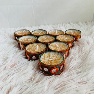 Mehndi Tea Light Candles: Set of 10, 8-Hour Burn Time