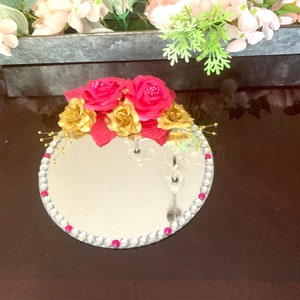 Mirror ring plate, Mehndi tray/thaal, Pooja tray/thaal, Nikkah tray/thaal, Ring bearer, candle holder