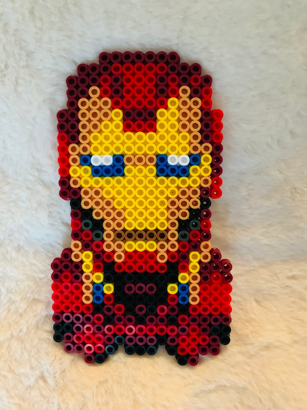 Perler bead Iron Man I made using no glue. : r/ironman