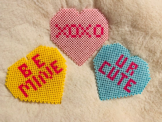 How To Make Embroidered Perler Bead Conversation Hearts - Oh