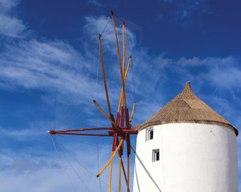 Wall Art - Photograph, Greece Windmill, Greece, Santorini, Blue Sky