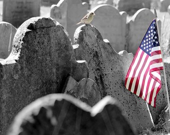 Arte mural - Fotografía en blanco y negro, Cementerio, Bandera, Boston