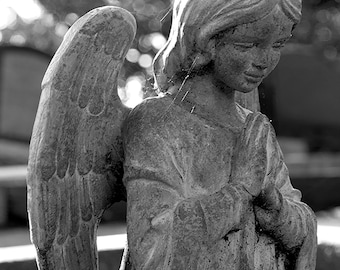 Arte mural - Fotografía en blanco y negro, cementerios, cementerio, estatua, ángel, fe