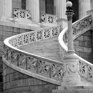 Wall Art - Black & White Photography, Athens, Library, Steps, Staircase
