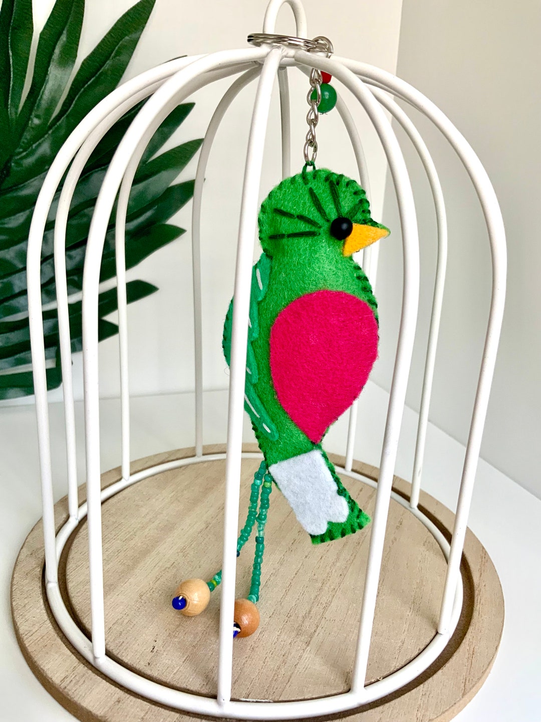 Bird Keychain With Small Bead Charm, Quetzal, Birds of Latin America