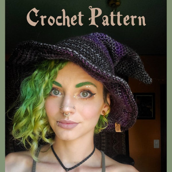 Slouchy Witch Hat Crochet Pattern - DIGITAL FILE not a finished hat