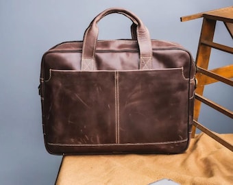 Handmade Full Grain Leather Messenger Bag: 15.5-inch Laptop Satchel