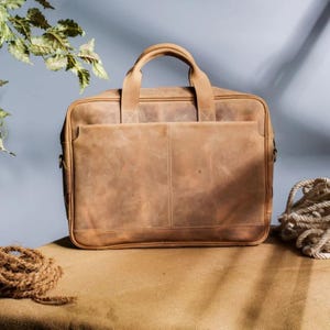 Sac de voyage en cuir vintage pour ordinateur portable - Porte-documents pour ordinateur portable et tablette pour homme et femme, meilleur cadeau de Saint-Valentin