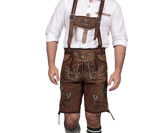 Men's Oktoberfest Lederhosen, German Costume, German Outfit, Tracht Bundhosen, Green Deer Motifs