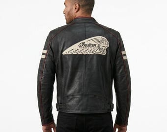 Black Men's Motorcycle Leather Jacket Biker Riding Genuine Leather Jackets