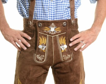 Bavarian Oktoberfest Lamb Leather Lederhosen Shorts with Suspenders