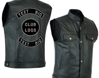 Customizable Buffalo Leather Motorcycle Club Vest: Embroidered Biker Cut Off