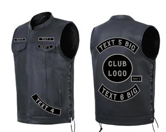 CUSTOMIZED Motorcycle Club Leather Vest Personalized Embroidered Patches Biker Vest