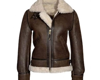 Women's Leather Jacket Aviator Pilot B3 Real Sheepskin Bomber Flying Warm Coat