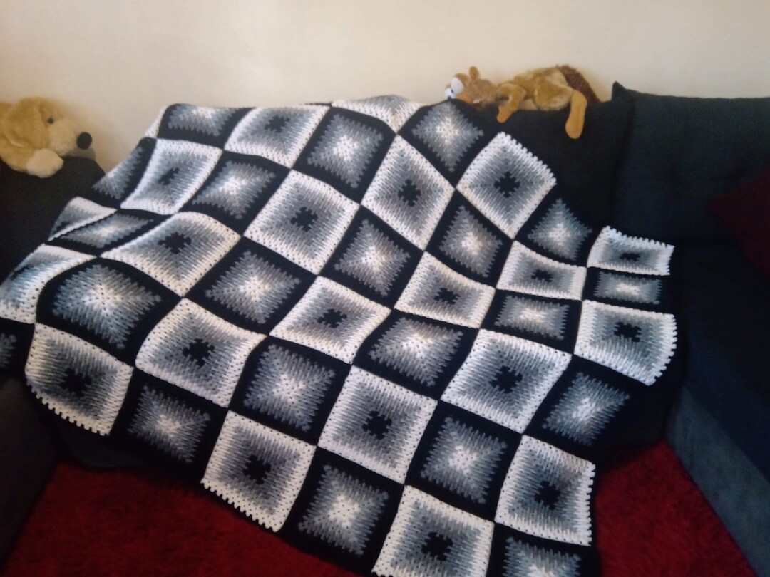 Crochet Mosaic Granny Square Blanket/afghan Etsy