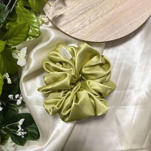 Meliss Pistachio Satin Scrunchie: XL Handmade Hair Accessory