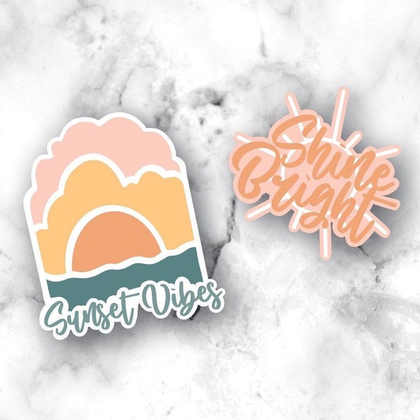 sunset sticker, 2-pack, beach sunset, sunset vibes, shine bright, boho water bottle stickers, affirmation decal, gift for daughter