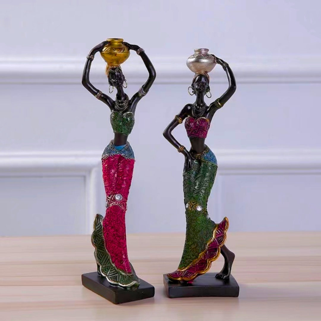 African Lady Statue 22cm Woman Statue Female Figurine Resin Art African