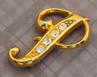 Vintage Gold Tone Initial P Brooch - G25