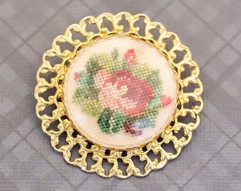 Vintage Victorian Floral Embroidery Brooch G24