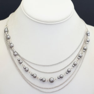 18 inch, Vintage Silver Tone Elegant Beads Bib Necklace, G40