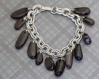 Vintage Gothic Silver Tone Black Bracelet 7.5 Inches G11