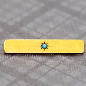 Vintage Blue Bead Gold Tone Long Rectangular Brooch - G47
