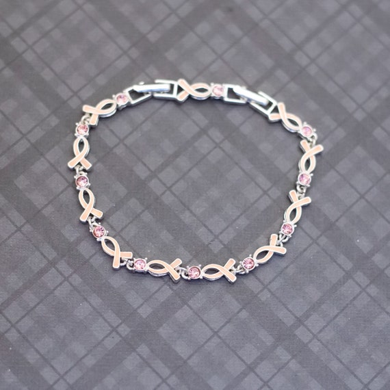 8 inch, Vintage Ribbon Pink Rhinestones Chain Lin… - image 1