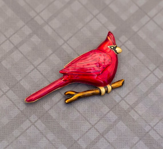 Vintage Mid Century Bright Red Bird Brooch G24 - image 1